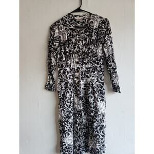 Women's size large VINTAGE black/white paisley dress button front long sleeve
